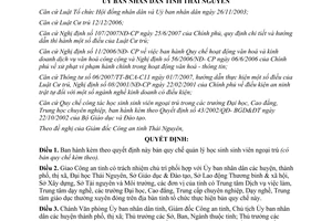 Quyết định 1718/2007/QĐ-UBND quản lý học sinh sinh viên ngoại trú Thái Nguyên