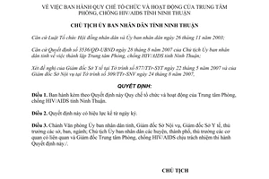 Quyết định 3537/QĐ-UBND năm 2007 tổ chức và hoạt động Trung tâm Phòng chống HIV