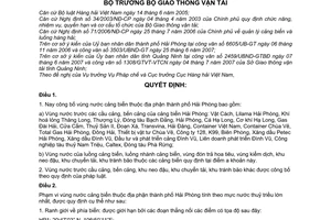 Quyết định 44/2007/QĐ-BGTVT công bố vùng nước cảng biển thành phố Hải Phòng khu vực quản lý Cảng vụ hàng hải Hải Phòng