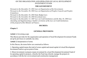Decree No. 138/2007/ND-CP of August 28, 2007, on the organization and operation of local development investment funds.