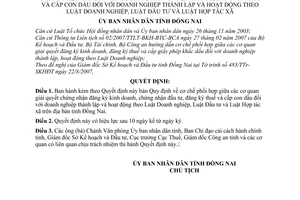 Quyết định 56/2007/QĐ-UBND cơ chế phối hợp giữa các cơ quan giải quyết chứng nhận đăng ký kinh doanh, chứng nhận đầu tư, đăng ký thuế cấp con dấu