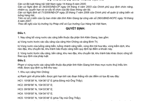 Quyết định 41/2007/QĐ-BGTVT công bố vùng nước cảng biển địa phận tỉnh Kiên Giang khu vực quản lý Cảng vụ hàng hải Kiên Giang