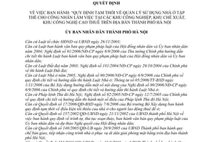 Quyết định 96/2007/QĐ-UBND Quy định tạm thời quản lý sử dụng nhà ở tập thể công nhân khu công nghiệp chế xuất công nghệ cao thành phố Hà Nội