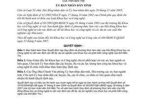Quyết định 33/2007/QĐ-UBND phương thức làm việc của hội đồng khoa học và công nghệ