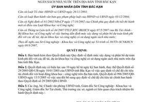 Quyết định 1464/2007/QĐ-UBND phân bổ dự toán kinh phí đề tài dự án Khoa học Bắc Kạn