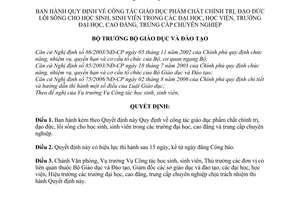 Quyết định 50/2007/QĐ-BGDĐT quy định công tác giáo dục phẩm chất chính trị đạo đức lối sống học sinh sinh viên đại học, học viện cao đẳng trung cấp