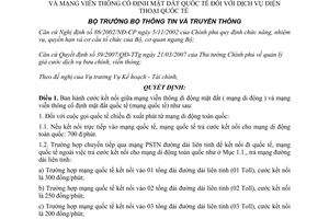 Quyết định 01/2007/QĐ-BTTTT cước kết nối giữa mạng viễn thông di động mặt đất cố định mặt đất quốc tế dịch vụ điện thoại quốc tế