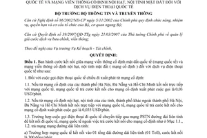 Quyết định 02/2007/QĐ-BTTTT cước kết nối giữa mạng viễn thông cố định mặt đất quốc tế mạng viễn thông cố định nội hạt tỉnh