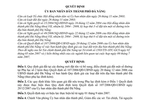 Quyết định 50/2007/QĐ-UBND quy định giá đất đường mới đặt tên bổ sung 107/2006/QĐ-UBND thành phố Đà Nẵng