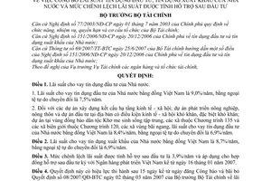 Quyết định 75/2007/QĐ-BTC công bố lãi suất tín dụng đầu tư tín dụng xuất khẩu nhà nước mức chênh lệch lãi suất hỗ trợ sauđầu tư