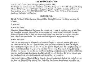 Quyết định 143/2007/QĐ-TTg phê duyệt đề án xây dựng thành phố Huế thành phố Festival