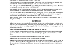 Quyết định 08/2007/QĐ-UBND quy định trình tự thủ tục đăng ký khai thác nước dưới đất cấp giấy phép gia hạn địa bàn quận Tân Bình