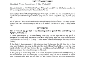 Quyết định 1150/QĐ-TTg thành lập Ban Quản lý Khu kinh tế Đông Nam Nghệ An, tỉnh Nghệ An