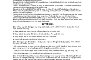 Quyết định 43/2007/QĐ-UBND quy định bảng giá xây dựng công trình, vật kiến trúc tỉnh Khánh Hòa