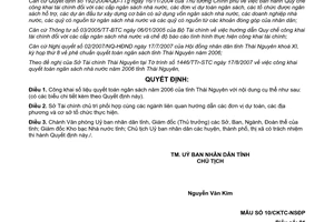 Quyết định 1742/2007/QĐ-UBND công khai quyết toán ngân sách 2006 Thái Nguyên