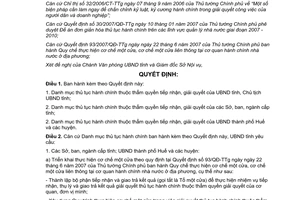 Quyết định 1930/QĐ-UBND năm 2007 danh mục thủ tục hành chính