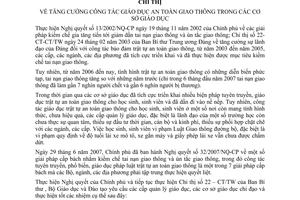 Chỉ thị 52/2007/CT-BGDĐT tăng cường công tác giáo dục an toàn giao thông cơ sở giáo dục