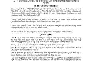 Quyết định 77/2007/QĐ-BTC mức chế độ thu, nộp, quản lý sử dụng phí xử lý hồ sơ cấp Giấy miễn thị thực người Việt Nam định cư ở nước ngoài
