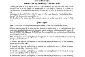 Quyết định 17/2007/QĐ-BKHCN quy định phân nhóm nguồn phóng xạ yêu cầu bảo đảm an ninh