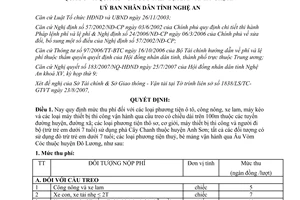 Quyết định 100/2007/QĐ-UBND đối tượng mức thu quản lý phí qua cầu treo qua phà