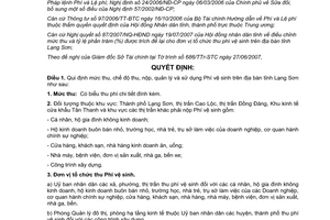 Quyết định 27/2007/QĐ-UBND mức đơn vị chế độ thu, nộp, quản lý, sử dụng phí vệ sinh tỉnh Lạng Sơn