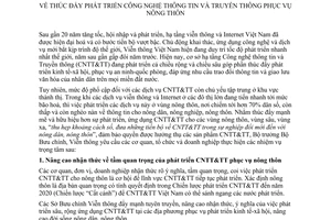 Chỉ thị 08/2007/CT-BBCVT thúc đẩy phát triển Công nghệ thông tin Truyền thông phục vụ nông thôn