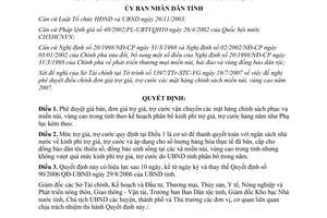 Quyết định 15/2007/QĐ-UBND mức trợ giá trợ cước vận chuyển hàng chính sách Bình Định