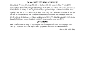 Quyết định 40/2007/QĐ-UBND vốn đầu tư phát triển khoa học công nghệ 2007 Bình Thuận