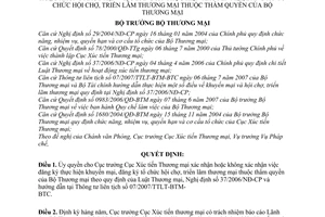 Quyết định 1264/QĐ-BTM ủy quyền Cục trưởng Cục Xúc tiến Thương mại xác nhận không xác nhận đăng ký khuyến mại tổ chức hội chợ triển lãm thương mại