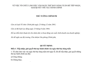 Quyết định 127/2007/QĐ-TTg tổ chức làm việc ngày thứ bảy hàng tuần tiếp nhận, giải quyết thủ tục hành chính