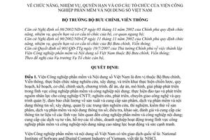 Quyết định 792/QĐ-BBCVT chức năng, nhiệm vụ, quyền hạn cơ cấu tổ chức Viện Công nghiệp phần mềm nội dung số Việt Nam
