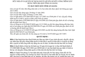 Quyết định 36/2007/QĐ-UBND bản quy trình cấp mới cấp đổi cấp lại xác nhận thay đổi giấy chứng quyền sở hữu nhà đất ở công trình xây dựng tỉnh An Giang