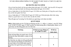 Quyết định 2607/QĐ-BT đính chính Thông tư 74/2007/TT-BTC sai sót số thứ tự trình bày
