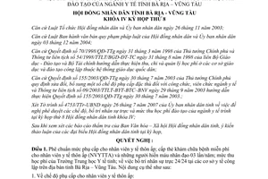 Nghị quyết 27/2007/NQ-HĐND bố trí nhân sự trực thu học phí đào tạo y tế  Bà Rịa