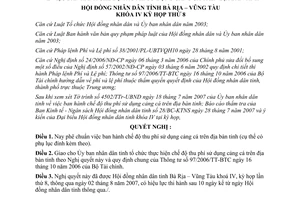 Nghị quyết 14/2007/NQ-HĐND thu phí sử dụng cảng cá  Bà Rịa