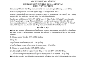 Nghị quyết 11/2007/NQ-HĐND điều chỉnh kế hoạch vốn xây dựng cơ bản 2007 Bà Rịa