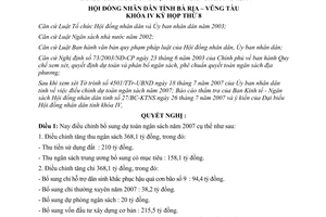 Nghị quyết 09/2007/NQ-HĐND điều chỉnh dự toán ngân sách 2007 Bà Rịa Vũng Tàu