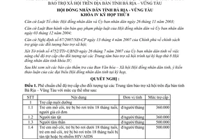 Nghị quyết 26/2007/NQ-HĐND trợ cấp trung tâm bảo trợ xã hội Bà Rịa Vũng Tàu