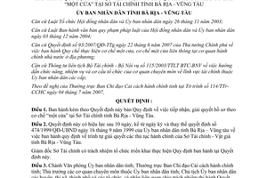 Quyết định 47/2007/QĐ-UBND tiếp nhận giải quyết cơ chế một cửa Sở Tài chính Bà Rịa