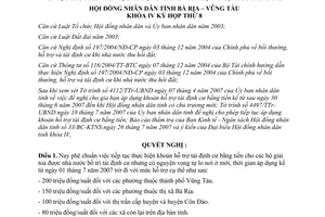 Nghị quyết 10/2007/NQ-HĐND hỗ trợ tái định cư bằng tiền Bà Rịa Vũng Tàu