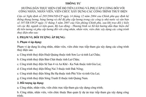 Thông tư 12/2007/TT-BLĐTBXH hướng dẫn thực hiện chế độ tiền lương phụ cấp lương công nhân nhân viên, viên chức xây dựng công trình thủy điện