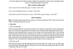 Quyết định 128/2007/QĐ-TTg phê duyệt Đề án phát triển thị trường vốn Việt Nam đến năm 2010 tầm nhìn 2020