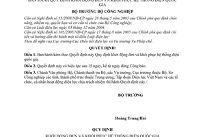 Quyết định 35/2007/QĐ-BCN Quy định khởi động đen khôi phục hệ thống điện quốc gia