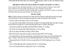 Nghị quyết  81/2007/NQ-HĐND phương án sử dụng 44,529 tỷ đồng từ nguồn kết dư ngân sách quận 2006 để bố trí chương trình mục tiêu và dự án năm 2007