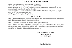 Quyết định 91/2007/QĐ-UBND Quy chế phối hợp thực hiện công tác quản lý Nhà nước hoạt động tôn giáo tỉnh Nghệ An