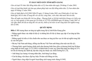 Quyết định 32/2007/QĐ-UBND đối tượng được an táng Nghĩa trang liệt sỹ Kiên Giang