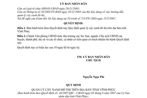 Quyết định 46/2007/QĐ-UBND quản lý cây xanh đô thị