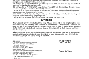 Quyết định 69/2007/QĐ-BTC quy định tạm thời mức thuế nhập khẩu ưu đãi mặt hàng Biểu thuế nhập khẩu ưu đãi