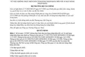 Quyết định 71 /2007/QĐ- BTC không thực hiện dán tem hàng nhập khẩu 16 mặt hàng nhập khẩu