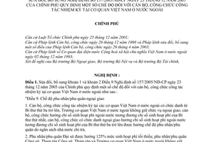 Nghị định 131/2007/NĐ-CP chế độ cán bộ, công chức công tác nhiệm kỳ tại cơ quan Việt nam ở nước ngoài sửa đổi NĐ 157/2005/NĐ-CP